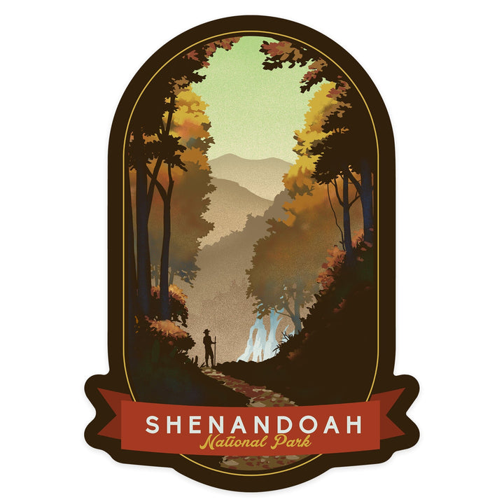 Shenandoah National Park, Virginia, Falls, Lithograph, Contour, Lantern Press Artwork, Vinyl Sticker Sticker Lantern Press