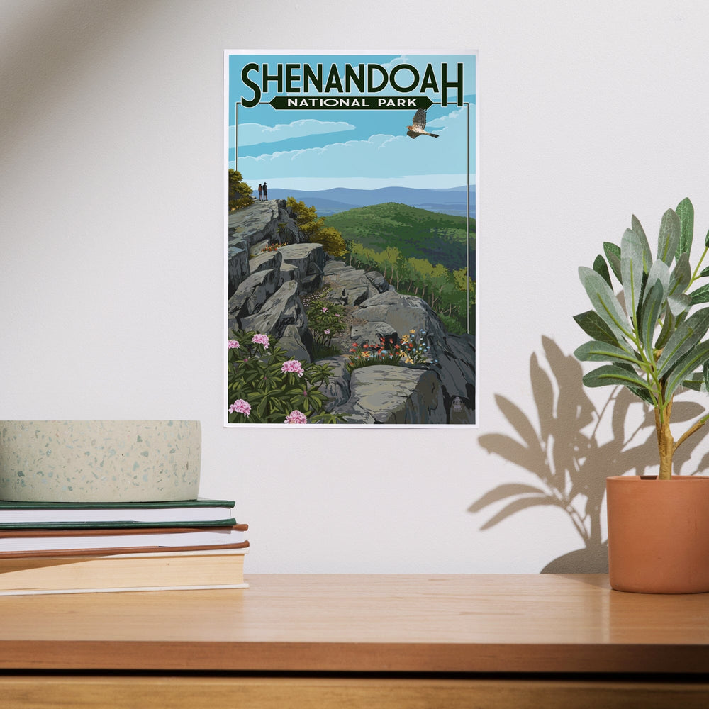 Shenandoah National Park, Virginia, Hikers and Hawk, Art & Giclee Prints Art Lantern Press 