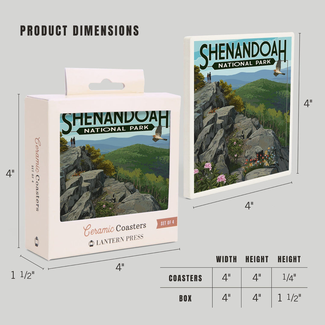 Shenandoah National Park, Virginia, Hikers and Hawk, Coasters Coasters Lantern Press