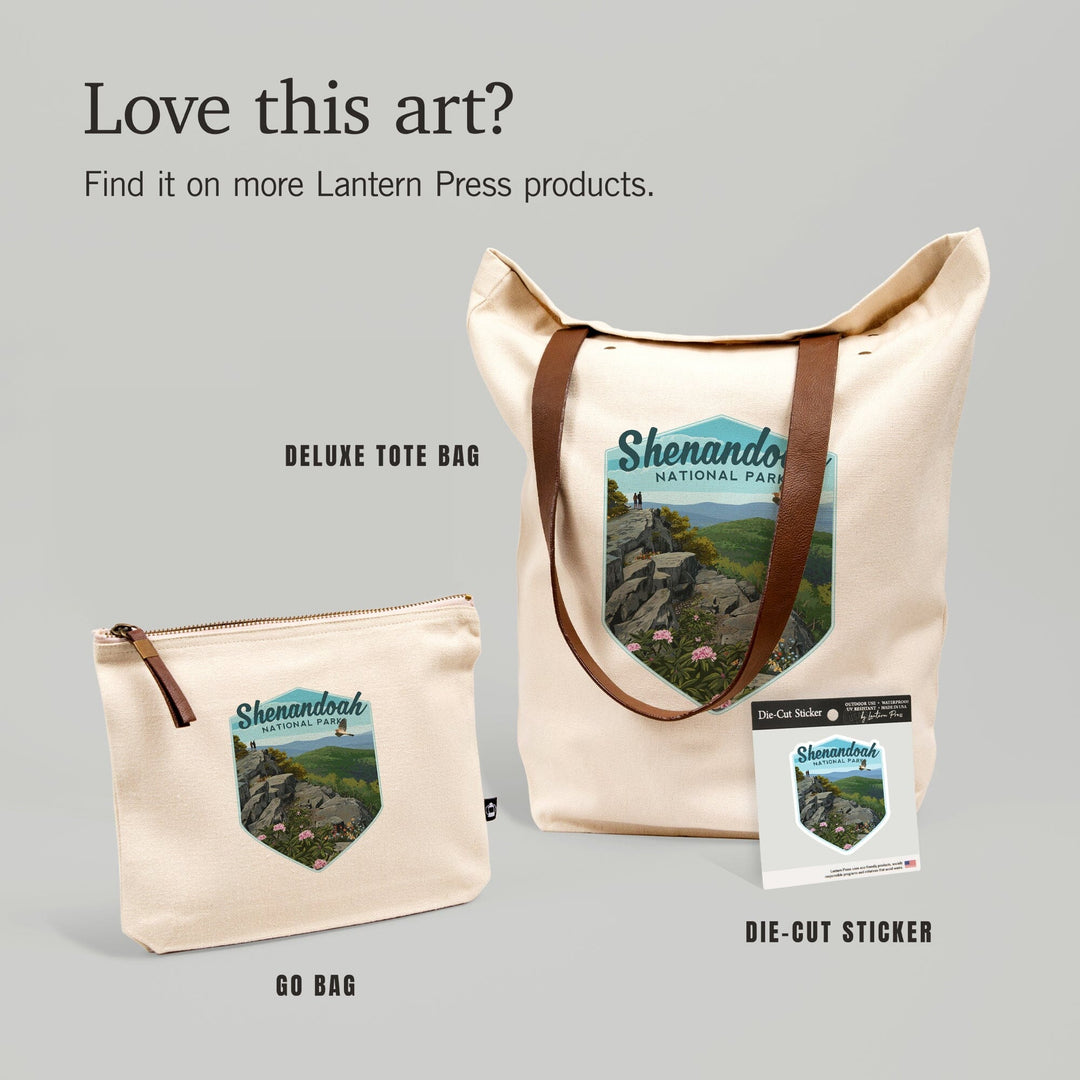 Shenandoah National Park, Virginia, Hikers & Hawk, Contour, Lantern Press Artwork, Vinyl Sticker Sticker Lantern Press
