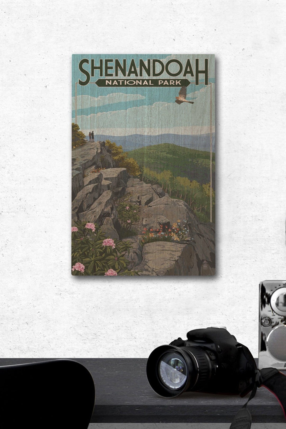 Shenandoah National Park, Virginia, Hikers & Hawk, Lantern Press Artwork, Wood Signs and Postcards Wood Lantern Press 12 x 18 Wood Gallery Print