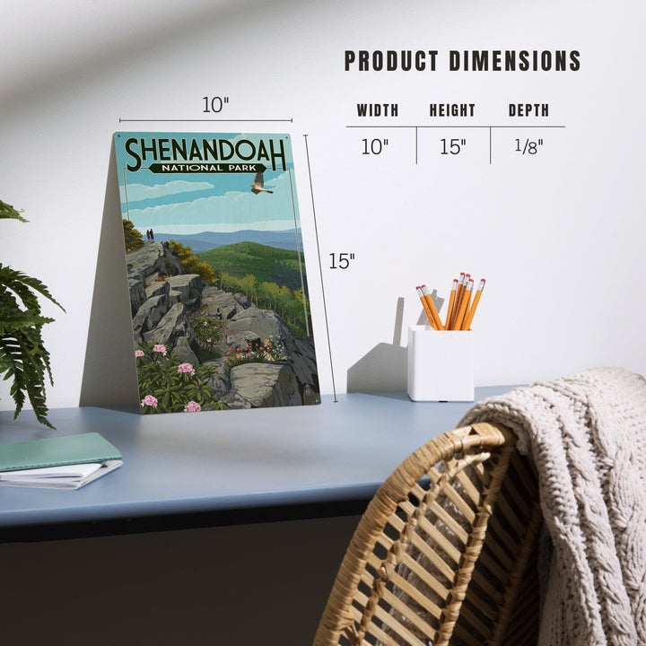 Shenandoah National Park, Virginia, Hikers & Hawk, Lantern Press Artwork, Wood Signs and Postcards Wood Lantern Press