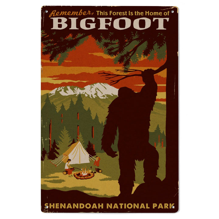 Shenandoah National Park, Virginia, Home of Bigfoot, Lantern Press Artwork, Wood Signs and Postcards Wood Lantern Press