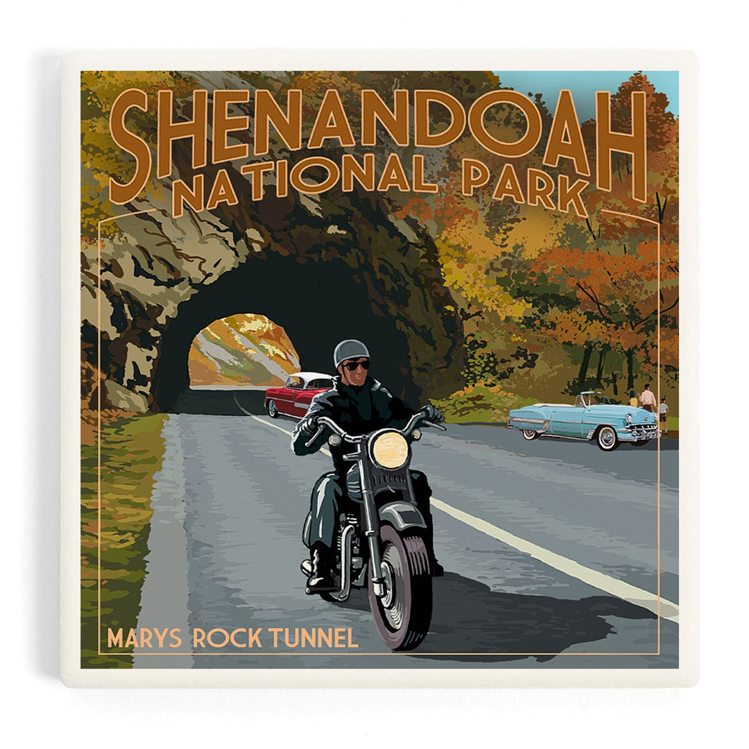 Shenandoah National Park, Virginia, Marys Rock Tunnel Motorcycle, Coasters Coasters Lantern Press Coaster