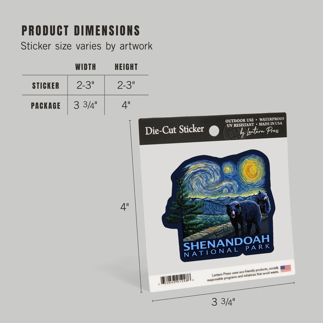 Shenandoah National Park, Virginia, Starry Night National Park Series, Contour, Lantern Press Artwork, Vinyl Sticker Sticker Lantern Press