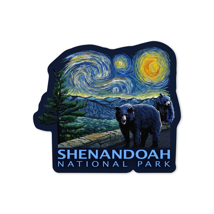 Shenandoah National Park, Virginia, Starry Night National Park Series, Contour, Lantern Press Artwork, Vinyl Sticker Sticker Lantern Press