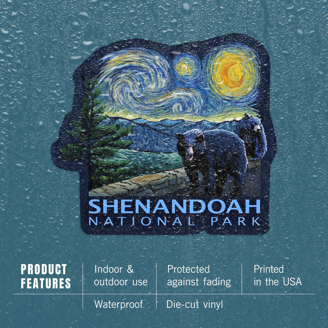 Shenandoah National Park, Virginia, Starry Night National Park Series, Contour, Lantern Press Artwork, Vinyl Sticker Sticker Lantern Press