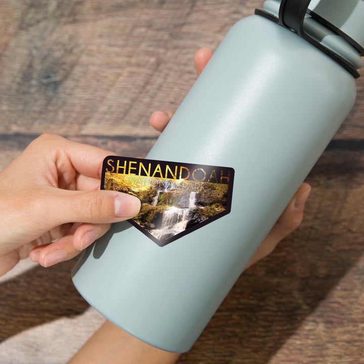Shenandoah National Park, Virginia, Waterfall & Fall Leaves, Contour, Lantern Press Photography, Vinyl Sticker Sticker Lantern Press