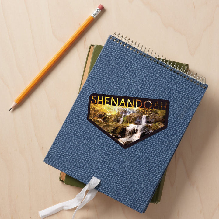 Shenandoah National Park, Virginia, Waterfall & Fall Leaves, Contour, Lantern Press Photography, Vinyl Sticker Sticker Lantern Press