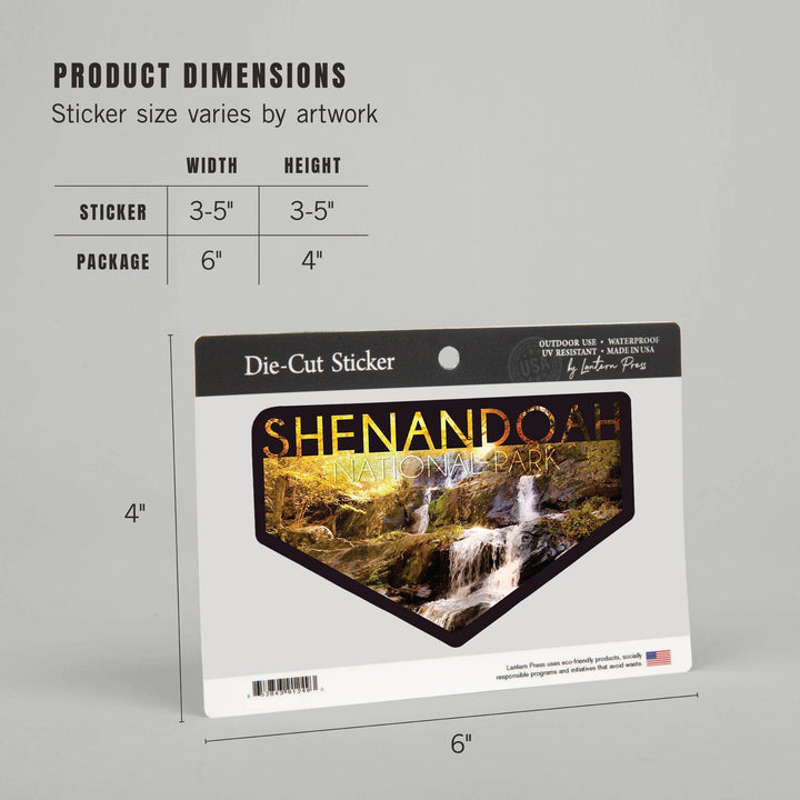 Shenandoah National Park, Virginia, Waterfall & Fall Leaves, Contour, Lantern Press Photography, Vinyl Sticker Sticker Lantern Press