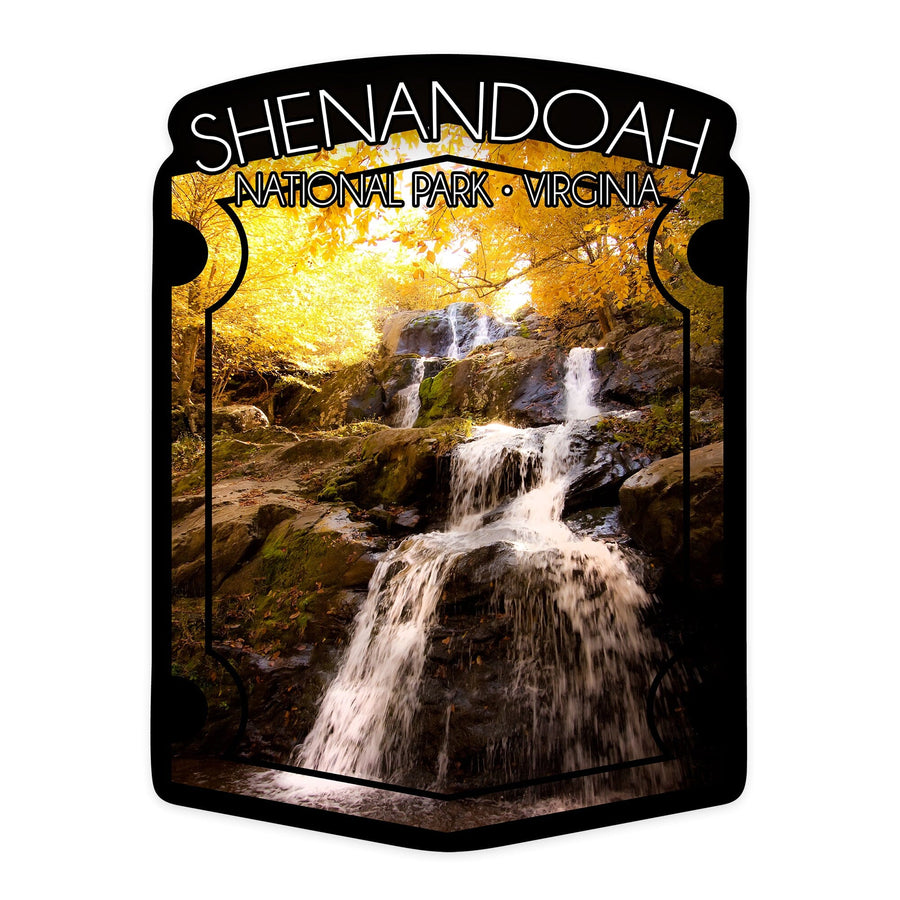 Shenandoah National Park, Virginia, Waterfall in Autumn, Contour, Vinyl Sticker Sticker Lantern Press