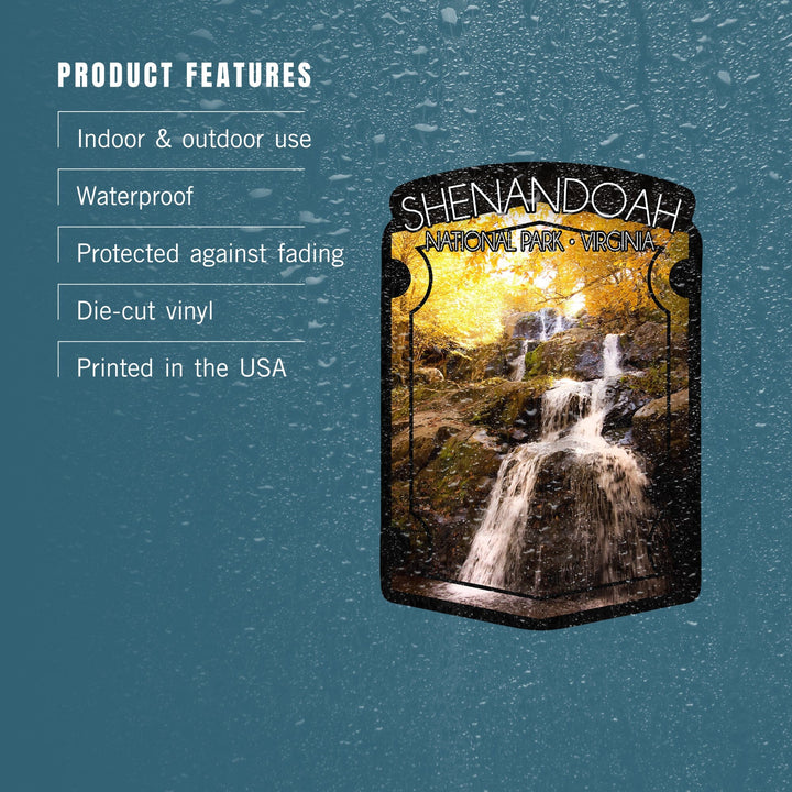 Shenandoah National Park, Virginia, Waterfall in Autumn, Contour, Vinyl Sticker Sticker Lantern Press