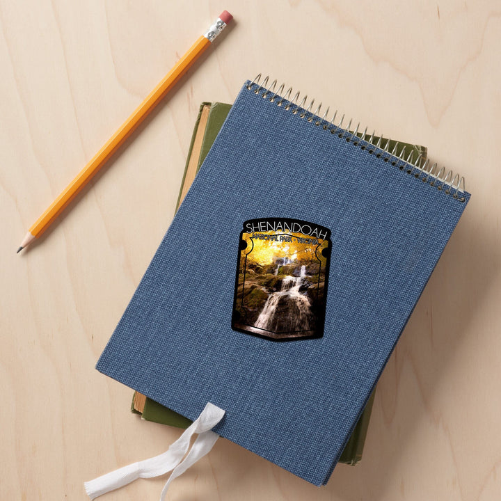 Shenandoah National Park, Virginia, Waterfall in Autumn, Contour, Vinyl Sticker Sticker Lantern Press