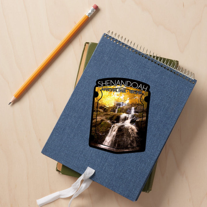 Shenandoah National Park, Virginia, Waterfall in Autumn, Contour, Vinyl Sticker Sticker Lantern Press