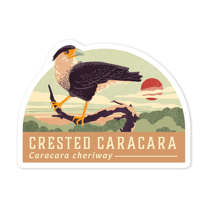 Shorebirds at Sunset Collection, Crested Caracara, Bird, Contour, Vinyl Sticker Sticker Lantern Press