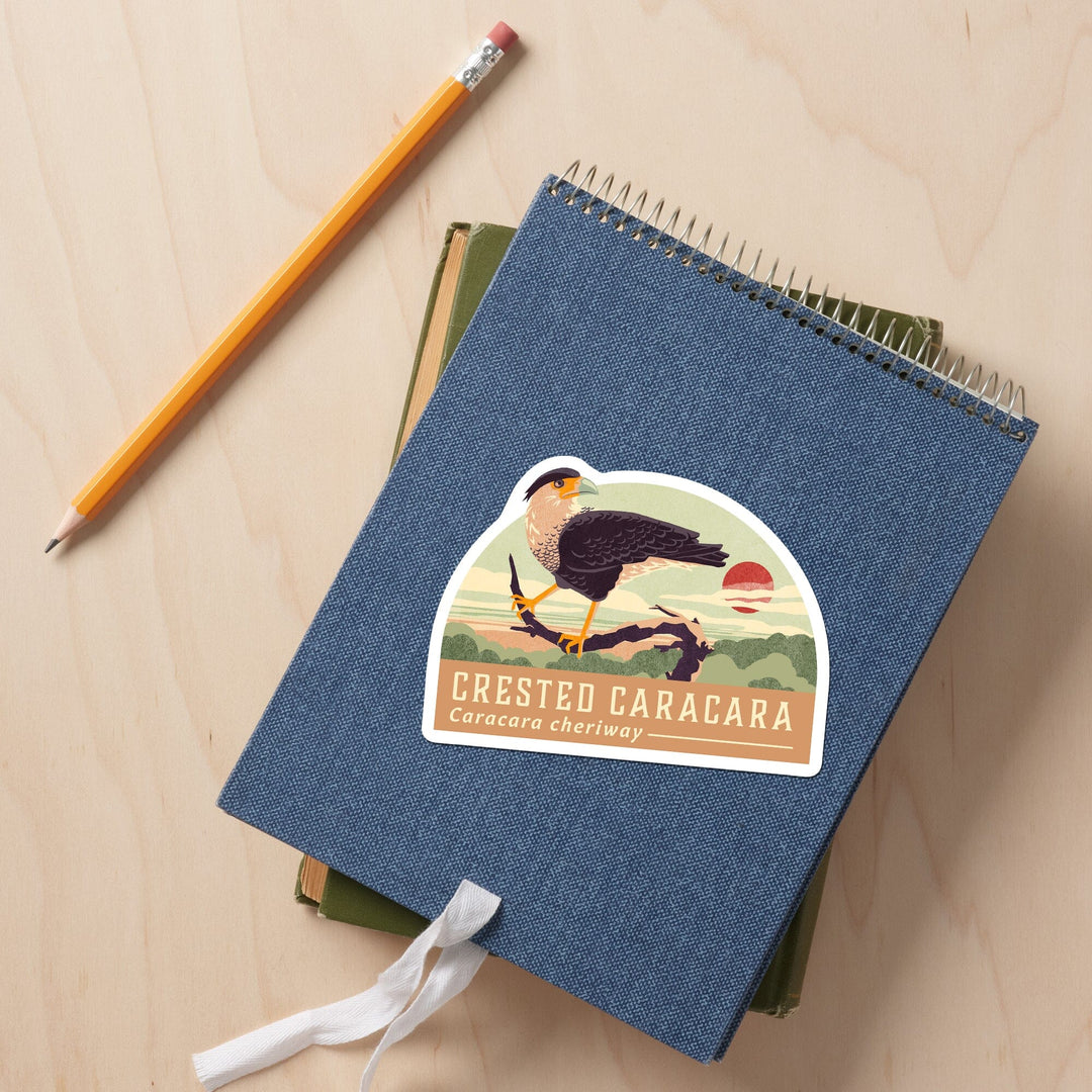 Shorebirds at Sunset Collection, Crested Caracara, Bird, Contour, Vinyl Sticker Sticker Lantern Press