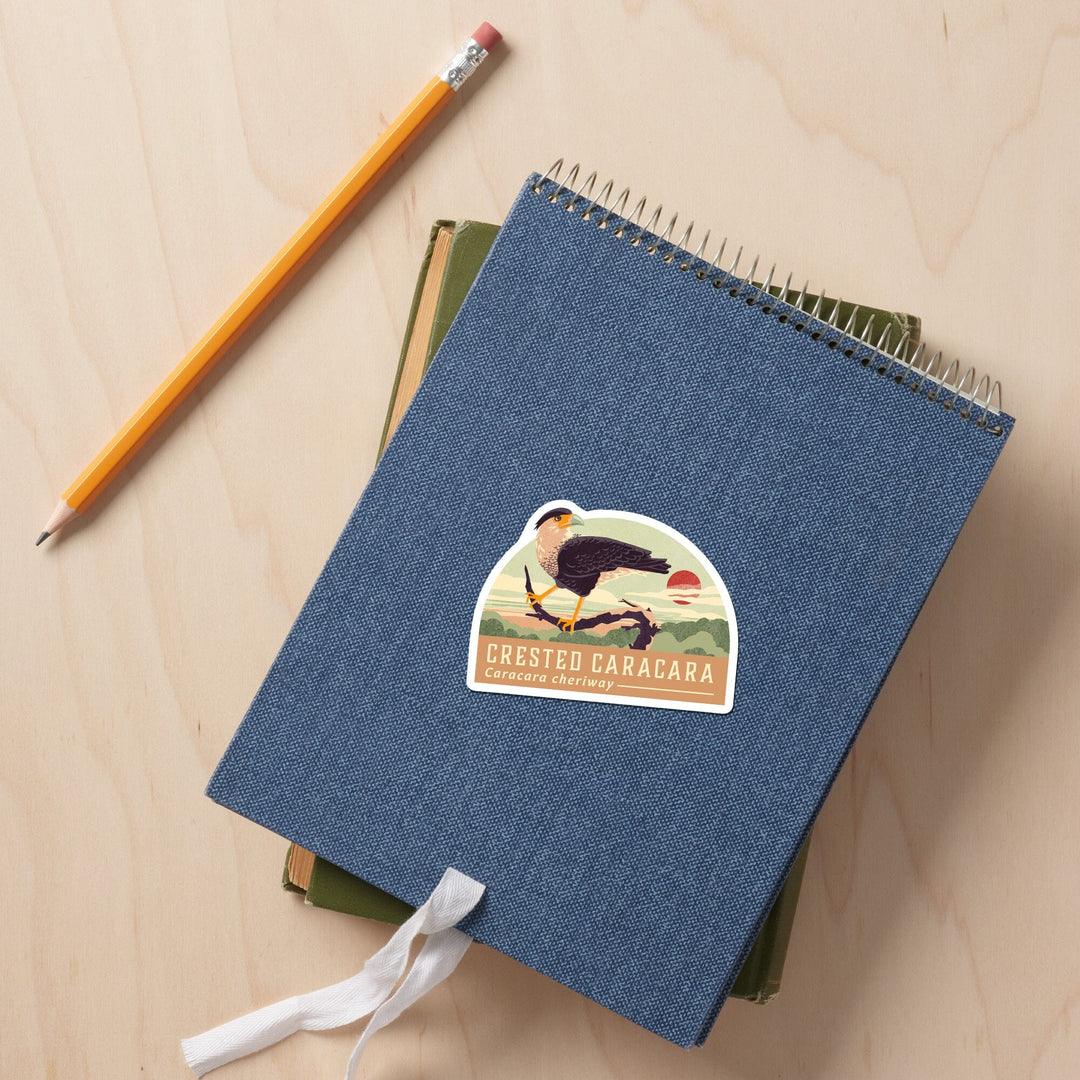 Shorebirds at Sunset Collection, Crested Caracara, Bird, Contour, Vinyl Sticker Sticker Lantern Press