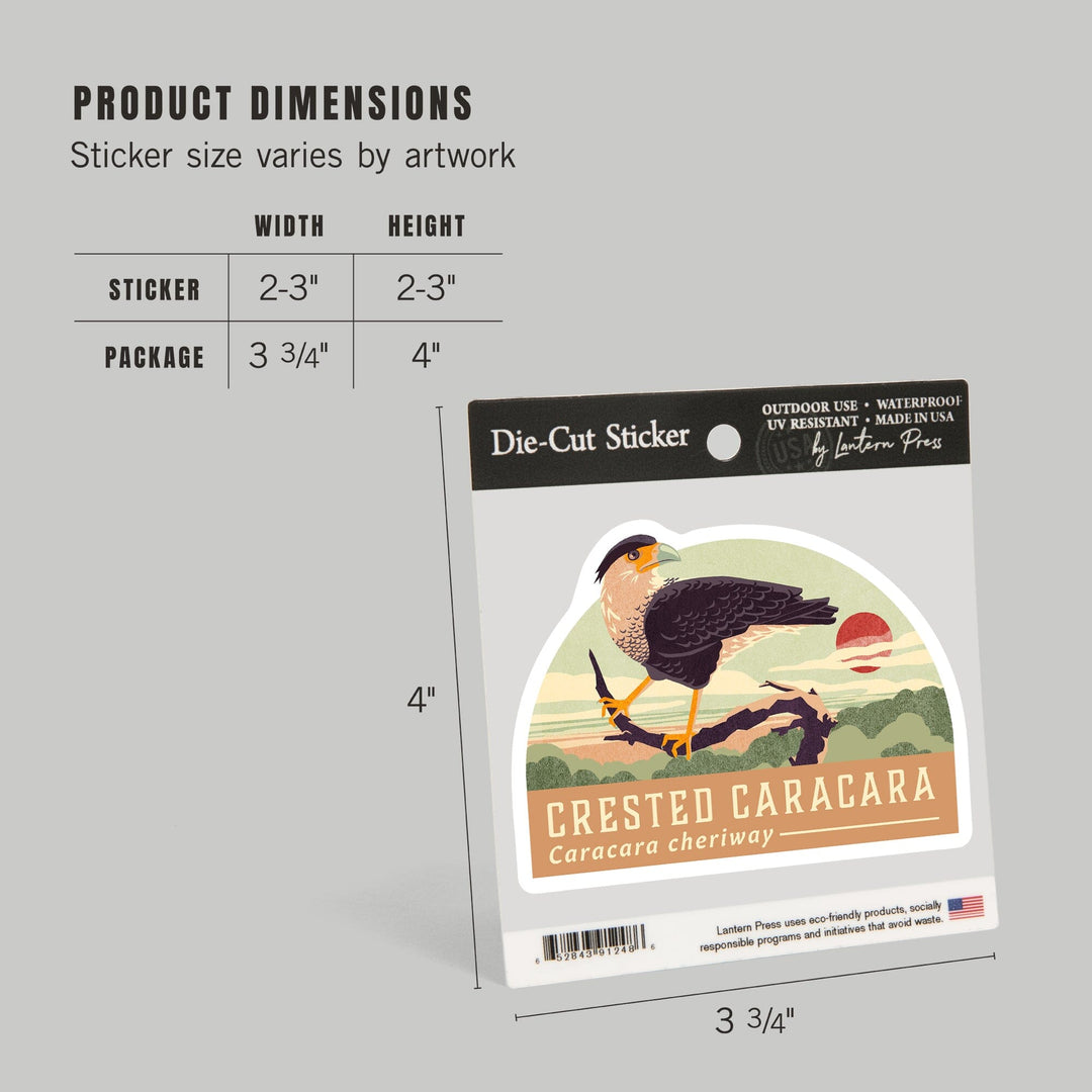 Shorebirds at Sunset Collection, Crested Caracara, Bird, Contour, Vinyl Sticker Sticker Lantern Press
