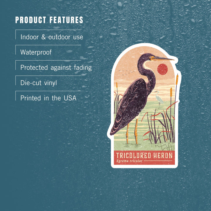 Shorebirds at Sunset Collection, Tricolored Heron, Bird, Contour, Vinyl Sticker Sticker Lantern Press