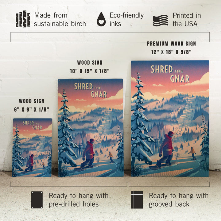 Shred the Gnar, Snowboarding, Wood Signs and Postcards Wood Lantern Press