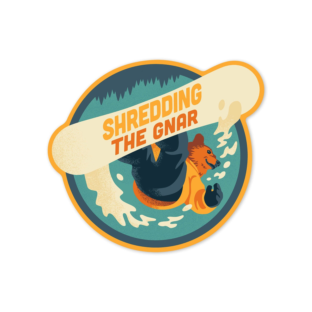 Shredding the Gnar, Animal Activities Series, Bear Boarder, Contour, Lantern Press Artwork, Vinyl Sticker Sticker Lantern Press