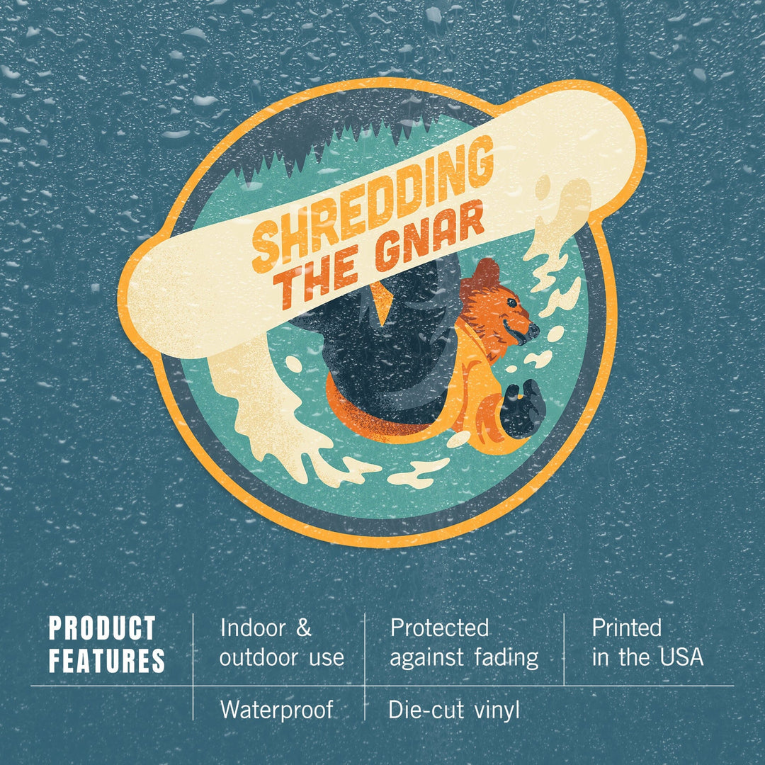 Shredding the Gnar, Animal Activities Series, Bear Boarder, Contour, Lantern Press Artwork, Vinyl Sticker Sticker Lantern Press