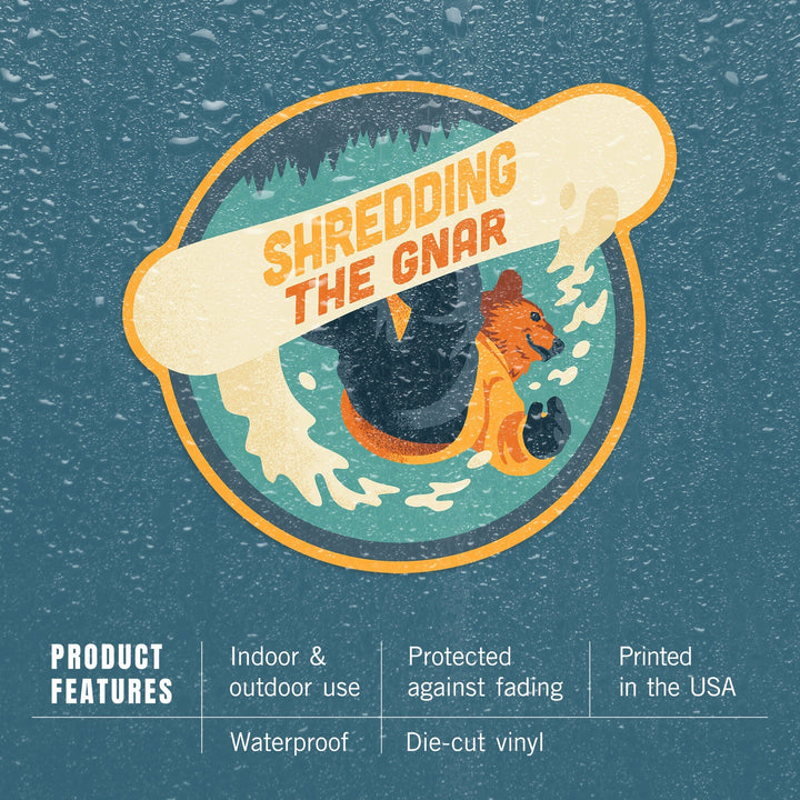 Shredding the Gnar, Animal Activities Series, Bear Boarder, Contour, Lantern Press Artwork, Vinyl Sticker Sticker Lantern Press