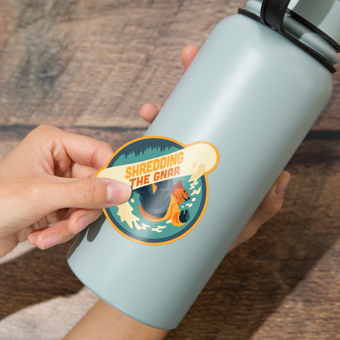 Shredding the Gnar, Animal Activities Series, Bear Boarder, Contour, Lantern Press Artwork, Vinyl Sticker Sticker Lantern Press