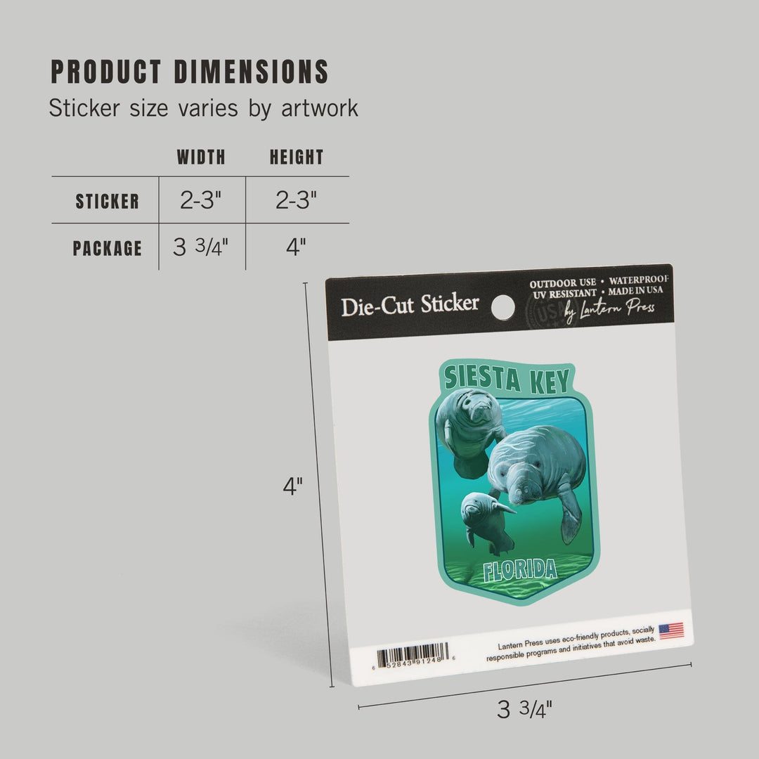 Siesta Key Beach, Florida, Manatees, Contour, Vinyl Sticker Sticker Lantern Press