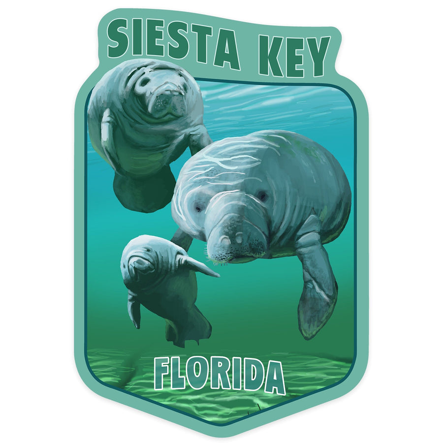 Siesta Key Beach, Florida, Manatees, Contour, Vinyl Sticker Sticker Lantern Press