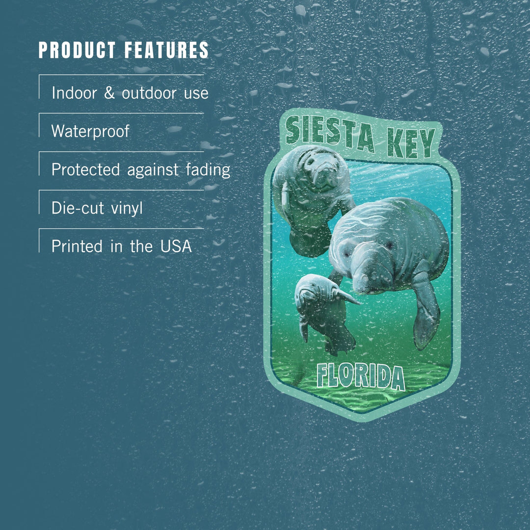 Siesta Key Beach, Florida, Manatees, Contour, Vinyl Sticker Sticker Lantern Press