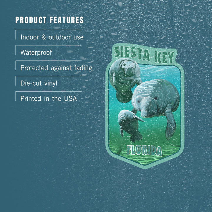 Siesta Key Beach, Florida, Manatees, Contour, Vinyl Sticker Sticker Lantern Press