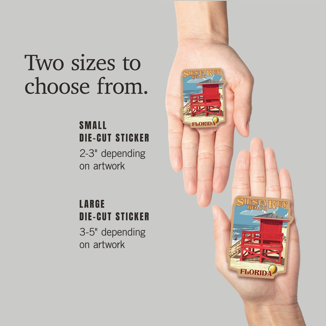 Siesta Key, Florida, Painterly, Lifeguard Stand, Contour, Vinyl Sticker Sticker Lantern Press