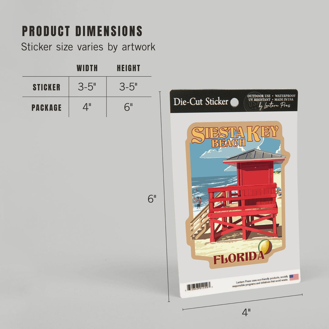 Siesta Key, Florida, Painterly, Lifeguard Stand, Contour, Vinyl Sticker Sticker Lantern Press