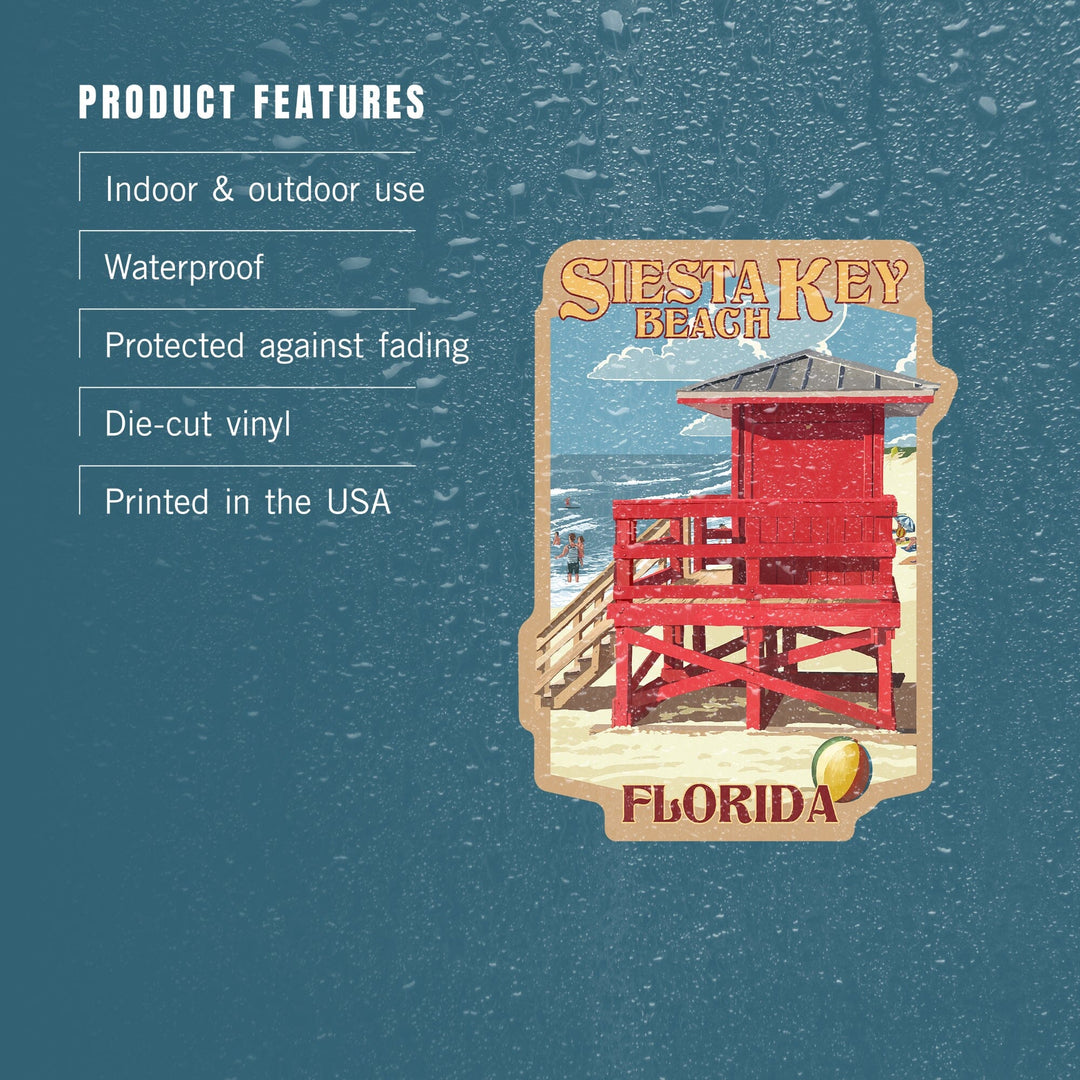 Siesta Key, Florida, Painterly, Lifeguard Stand, Contour, Vinyl Sticker Sticker Lantern Press