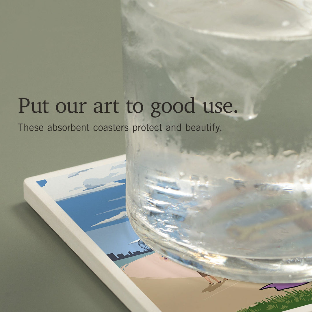 Signpost, Coast Beach with Pier,, Coasters Coasters Lantern Press