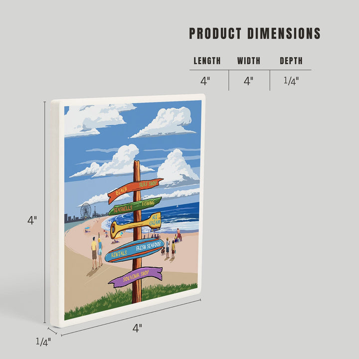 Signpost, Coast Beach with Pier,, Coasters Coasters Lantern Press