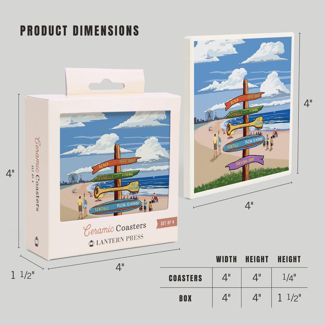 Signpost, Coast Beach with Pier,, Coasters Coasters Lantern Press