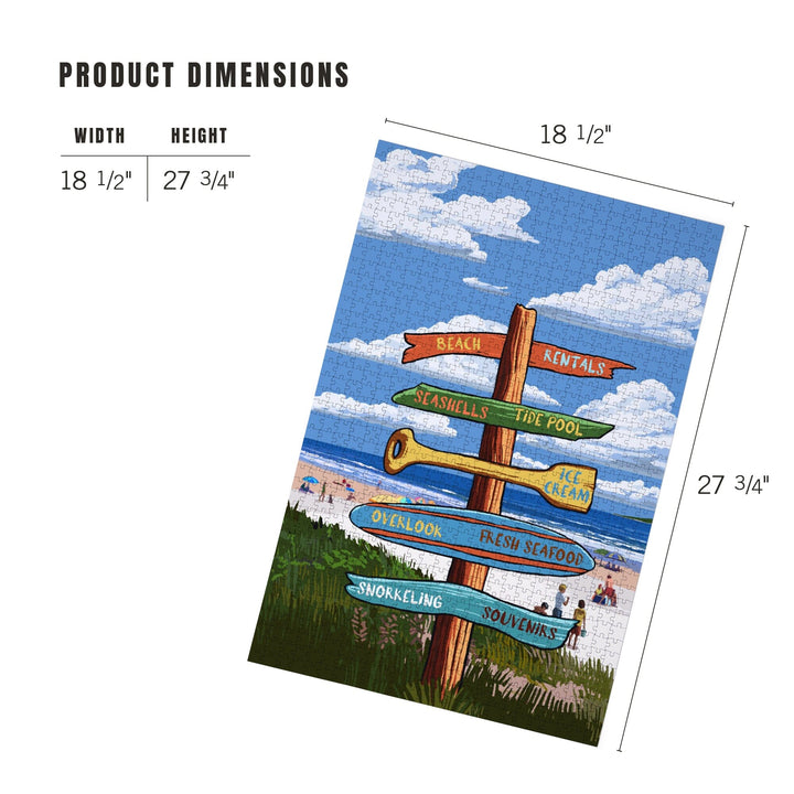 Signpost, Coast Beach with Umbrellas,, Jigsaw Puzzle Puzzle Lantern Press