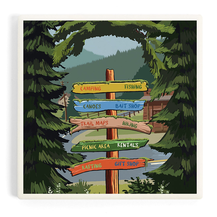 Signpost, Forest and Camp,, Coasters Coasters Lantern Press