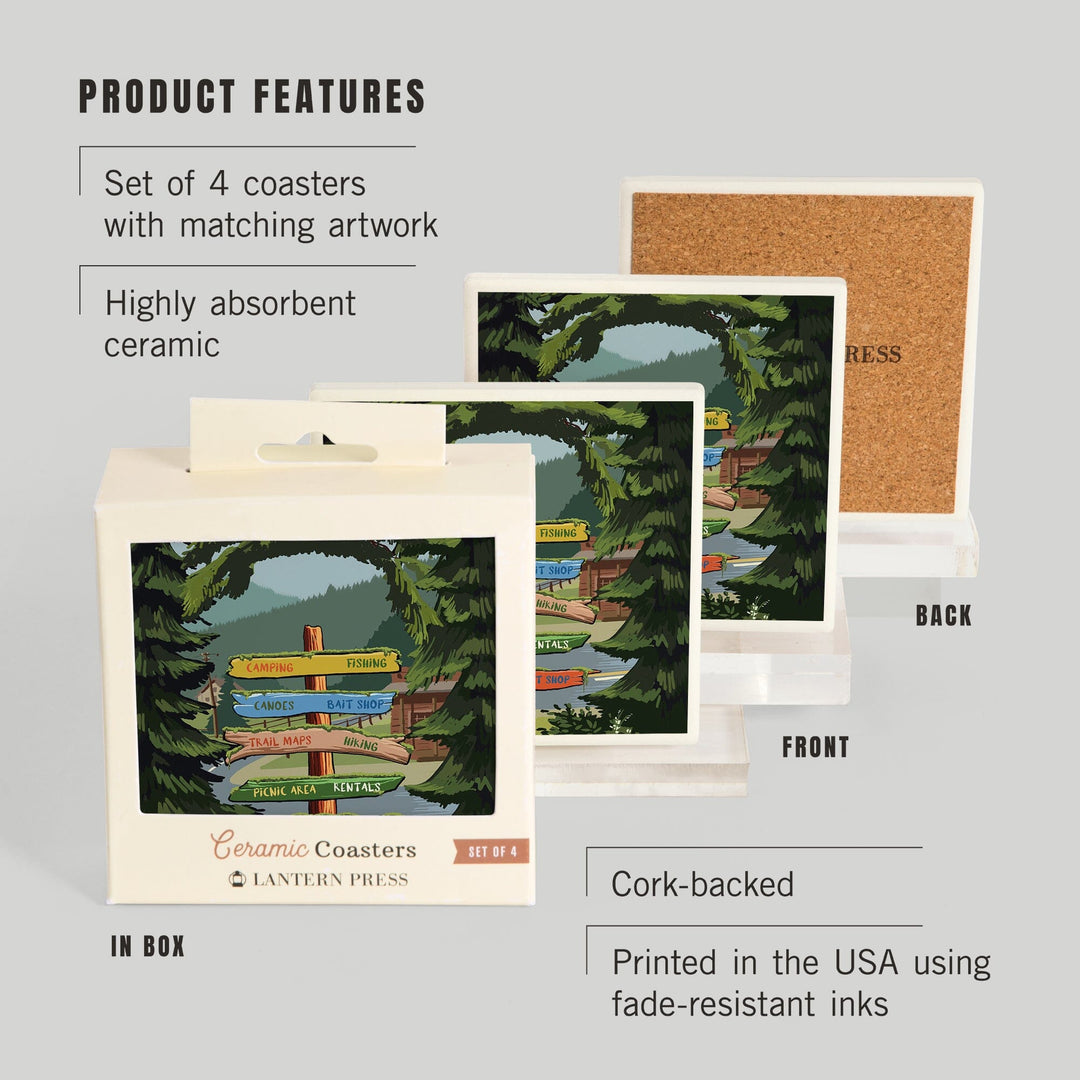 Signpost, Forest and Camp,, Coasters Coasters Lantern Press