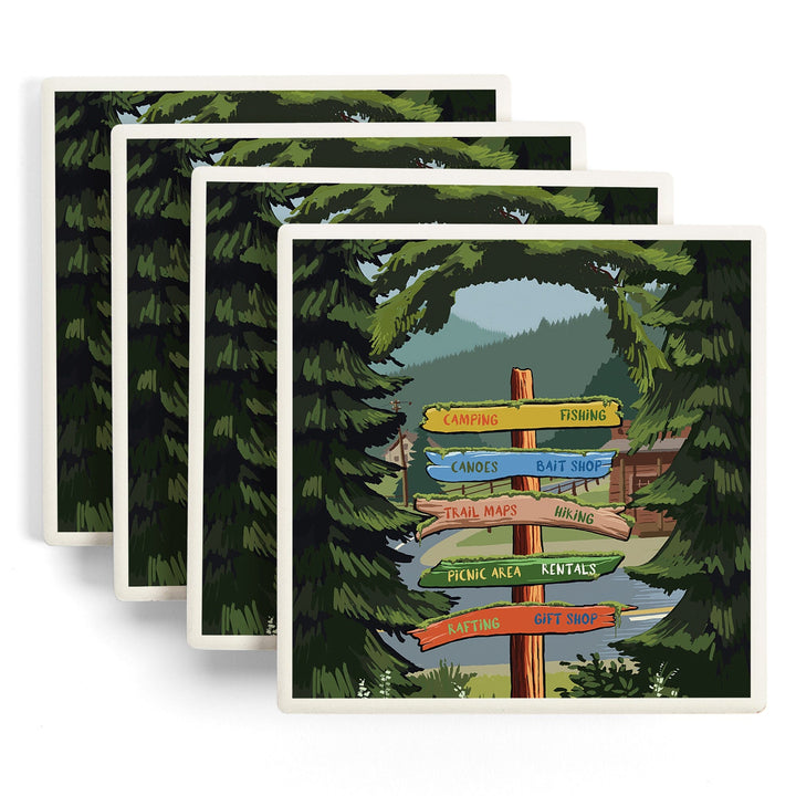 Signpost, Forest and Camp,, Coasters Coasters Lantern Press