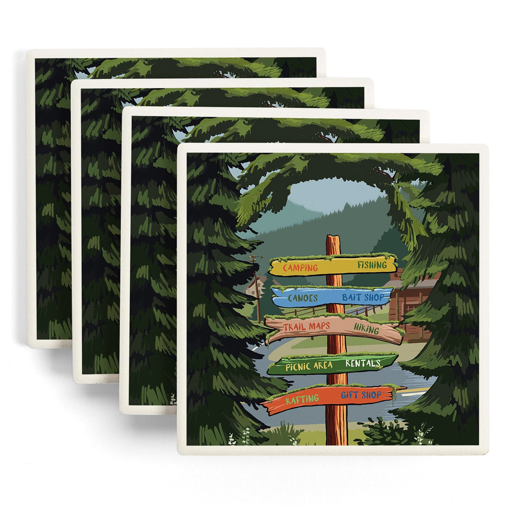 Signpost, Forest and Camp,, Coasters Coasters Lantern Press