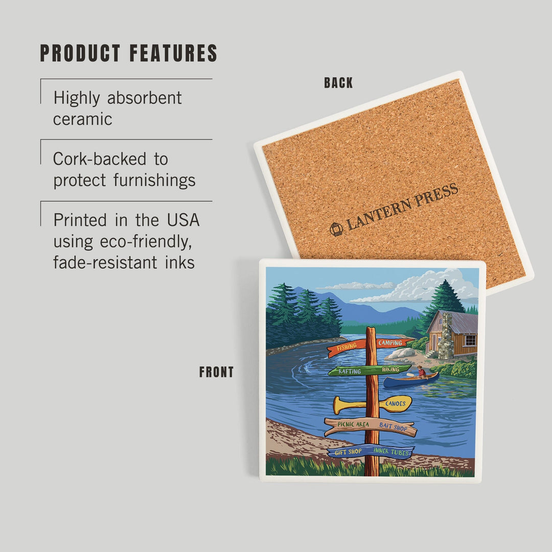 Signpost, River, Coasters Coasters Lantern Press