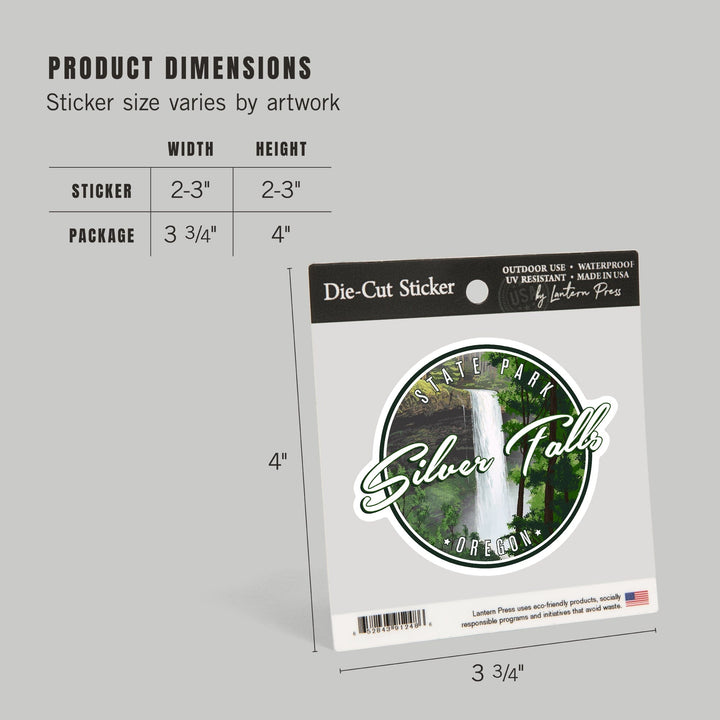 Silver Falls State Park, Oregon, South Falls, Contour, Lantern Press Artwork, Vinyl Sticker Sticker Lantern Press