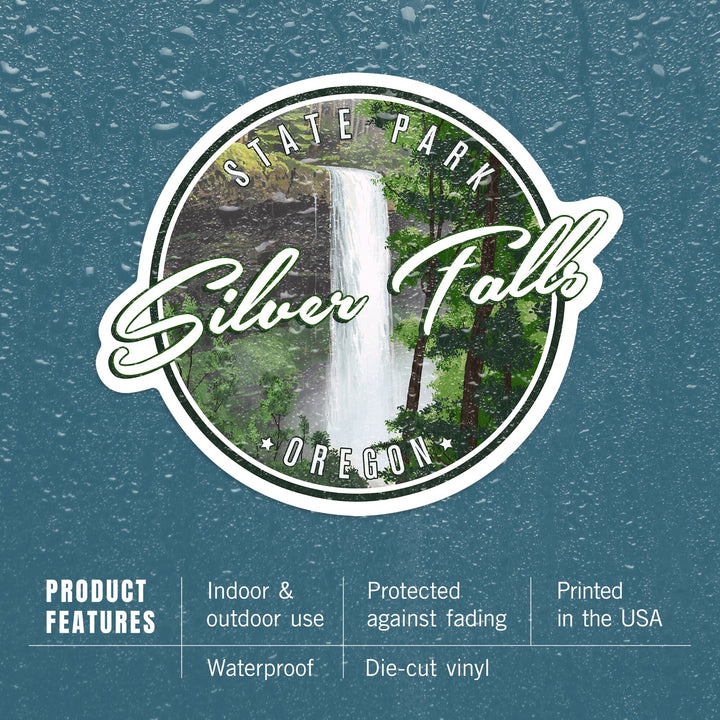 Silver Falls State Park, Oregon, South Falls, Contour, Lantern Press Artwork, Vinyl Sticker Sticker Lantern Press