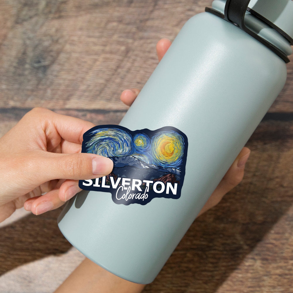 Silverton, Colorado, Pikes Peak, Starry Night, Contour, Lantern Press Artwork, Vinyl Sticker Sticker Lantern Press