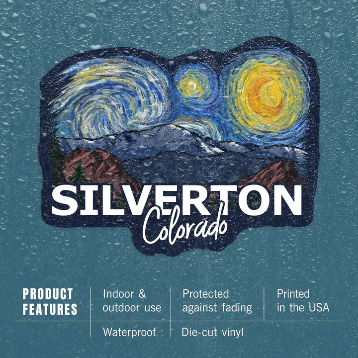Silverton, Colorado, Pikes Peak, Starry Night, Contour, Lantern Press Artwork, Vinyl Sticker Sticker Lantern Press