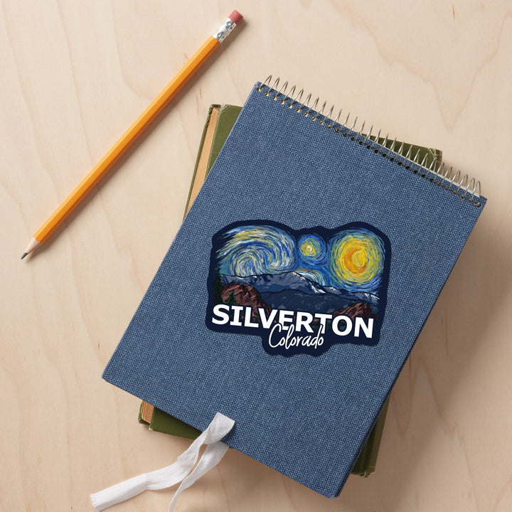 Silverton, Colorado, Pikes Peak, Starry Night, Contour, Lantern Press Artwork, Vinyl Sticker Sticker Lantern Press