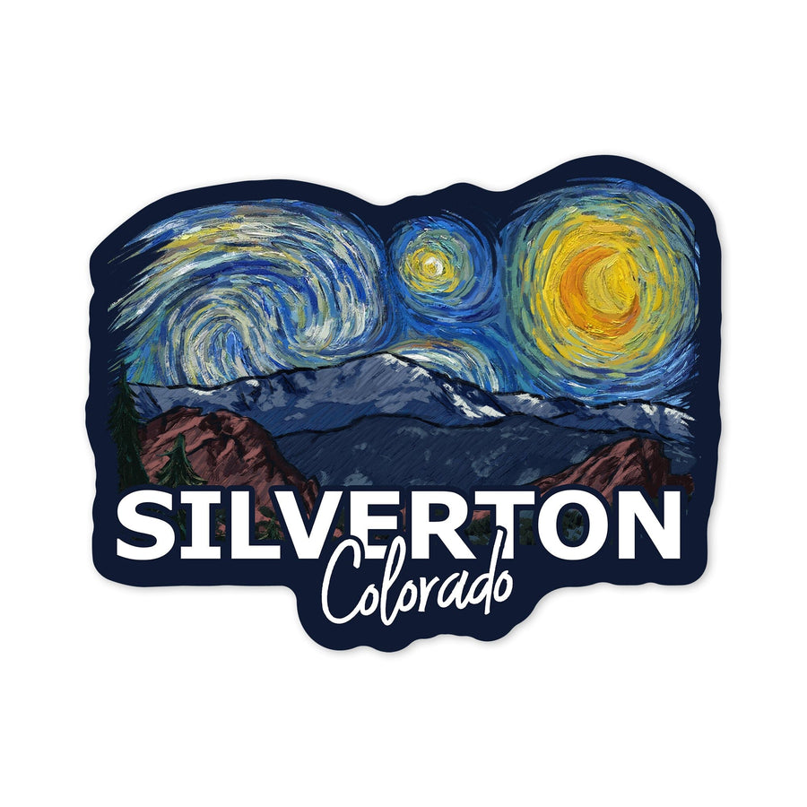 Silverton, Colorado, Pikes Peak, Starry Night, Contour, Lantern Press Artwork, Vinyl Sticker Sticker Lantern Press